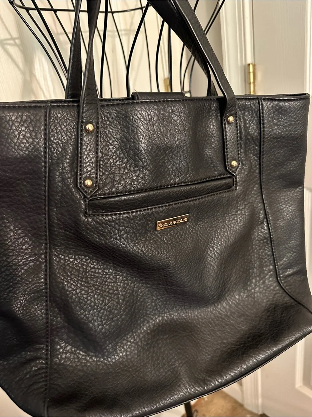 Enzo Angiolini Black Leather Shoulder Bag W/ Studded accents. Hard To Find